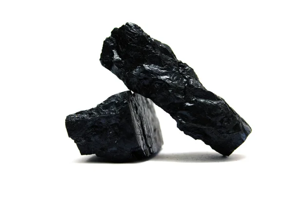Dos Pedazos Carbón Antracita Sobre Blanco Carbón Uno Los Combustibles — Foto de Stock