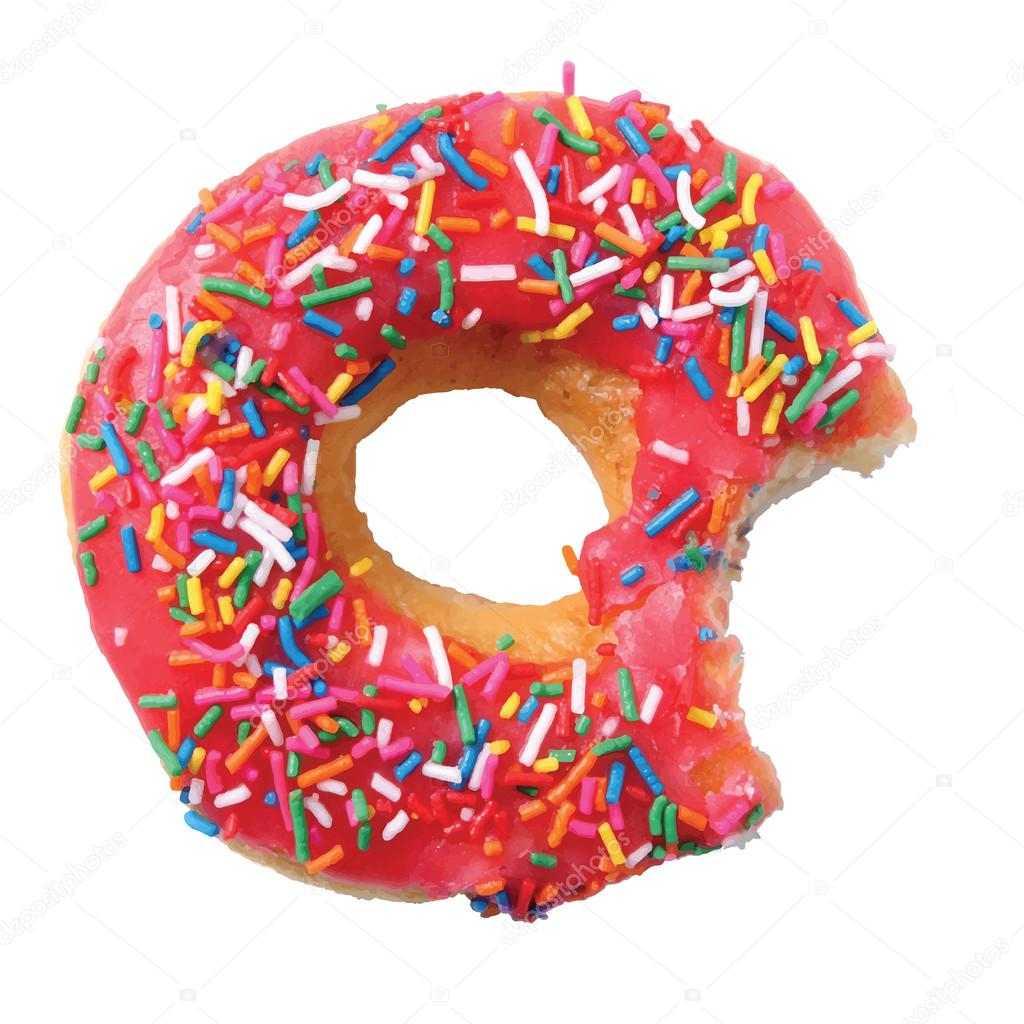 Isolated glazed donut or doughnut with pink coating