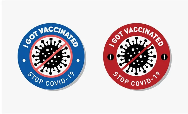 Coronavirus Aşılama Etiketi. Virüs koruma konsepti. Aşılanmış çıkartma aldım. Covid-19 'u durdurun. Terfi ettim. Cesaret. Vektör illüstrasyonu