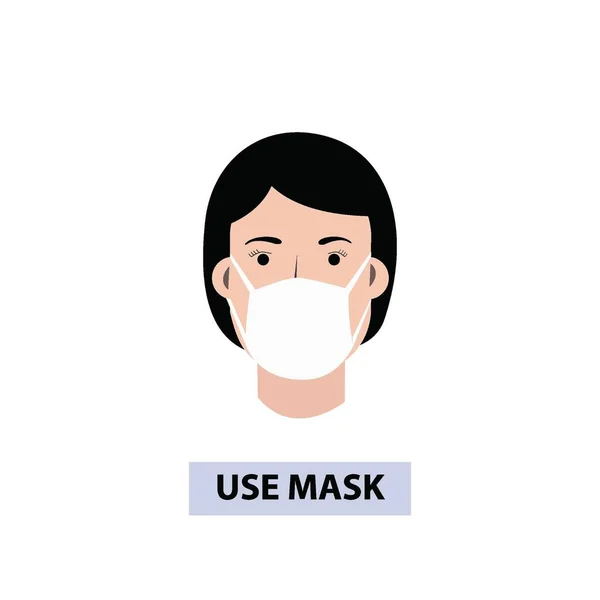 Woman Wearing Mask Vector Design Warning Sign Recommend Wear Protective — Stock Vector