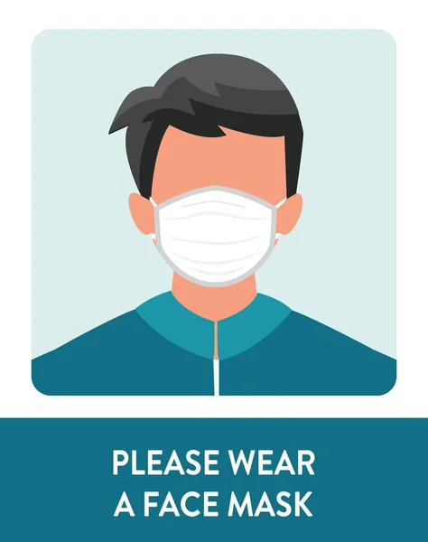 Man Wearing Mask Vector Design Warning Sign Recommend Wear Protective — Stock Vector