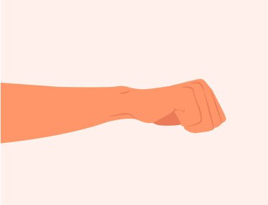 Bilek, yumruk, erkek yumruğu, yalıtılmış, yumrukla erkek eli. Alfa. İtiraz ediyorum. Adam yumruk atıyor, düz vektör çizimlerini yumrukluyor.