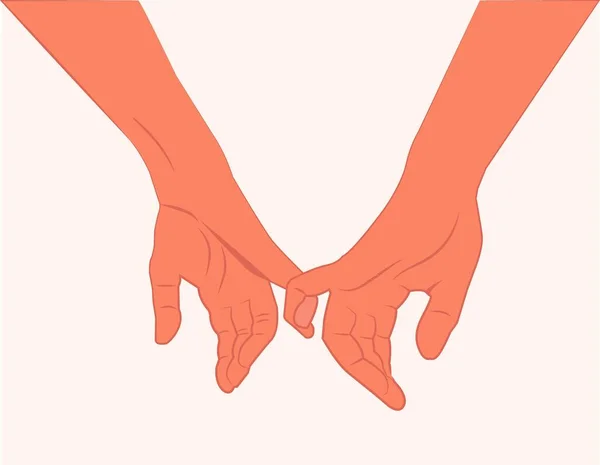 El sıkışıyoruz. İki el hareketi. Yardım etmek için başka birinin elini tut. Birbirimize yardım ediyoruz. Toplantı, ortaklık, destek, arkadaşlık, anlaşma, aşk, aşıkların elleri. El ele düz tasarım vektör çizimi beyaz arkaplanda izole edildi