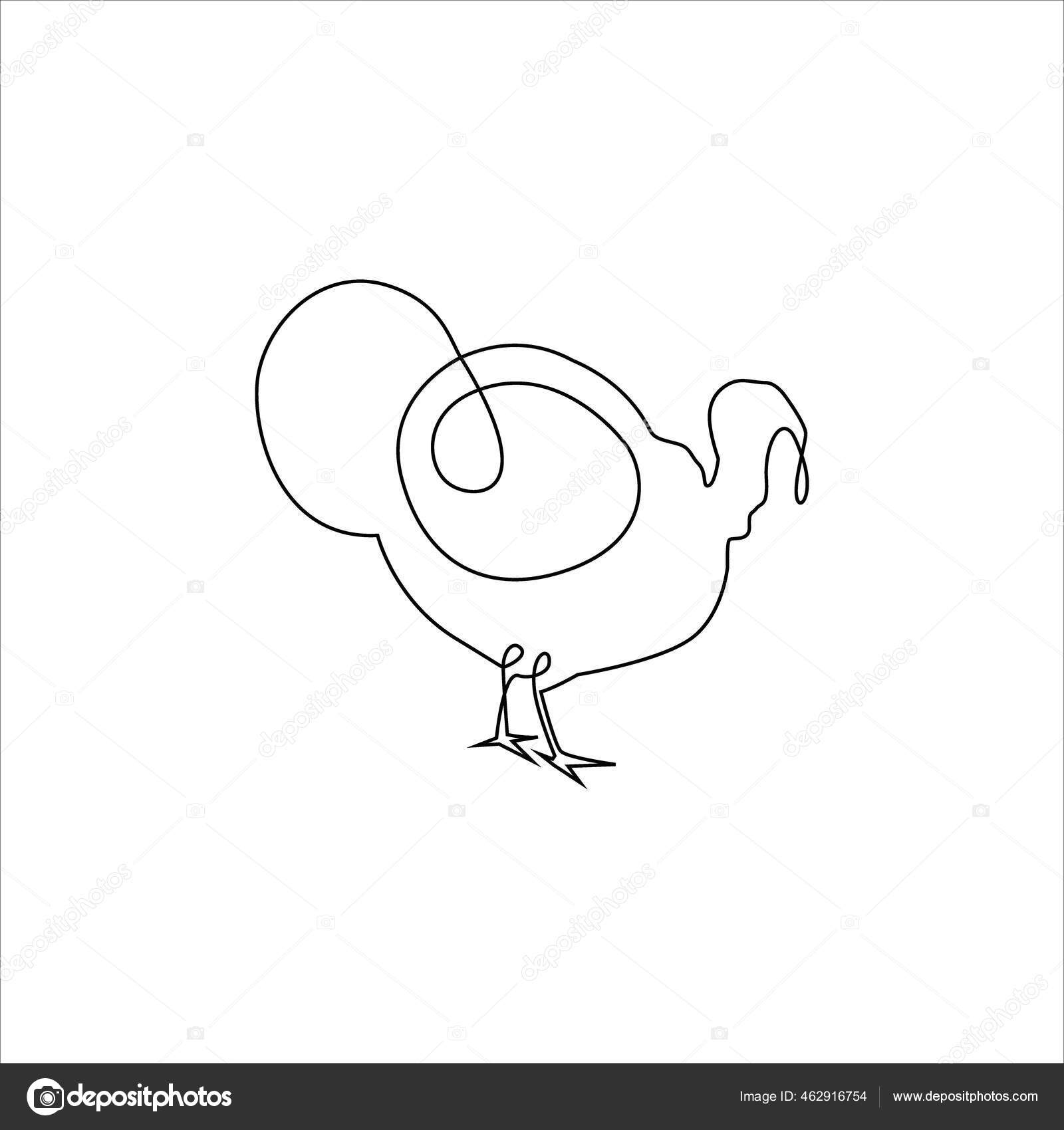 Линия Рисует Татуировку Птицы Индейки One Line Farm Birds.