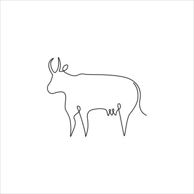 Asgari Tek Hat Hayvansal Simge. Çizgi çizen inek dövmesi. Çiftlik hayvanları tek çizgi halinde sürekli resim çizerler, Vector Illustration. Ücretsiz inek çizimi