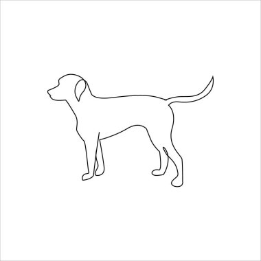 Çizgili Köpek dövmesi. İzole Vektör İllüstrasyonu. Bedava tek sıra köpek çizimi. Köpek tasviri. Evcil hayvanlar tek sıra halinde resim çizerler. Minimalist Tek Satır Hayvanlar Simgesi