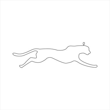 Minimalist Tek Çizgili Leopar veya Cheetha Icon. Leopar ya da Çita tek el çizimi sürekli sanat baskısı, Vector Illustration. Jaguar ya da kaplanın serbest çizimi. Çizgili hayvan dövmesi