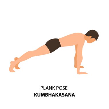 Yoga yapan adam Vector Illustration 'ı izole etmiş. Plank Poose veya Kumbhakasana 'da duran adam, Yoga Asana simgesi