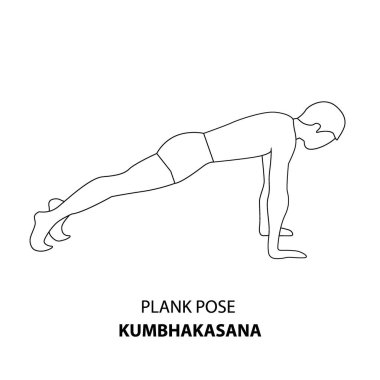 Yoga yapan adam izole bir taslak çiziyor. Plank Poose veya Kumbhakasana 'da duran adam, Yoga Asana çizgi simgesi
