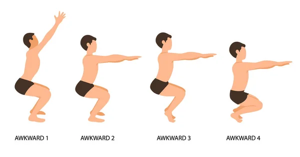 Abscheuliche Posen Der Mensch Praktiziert Yoga Vektorillustration Mann Der Awkward Vektorgrafiken