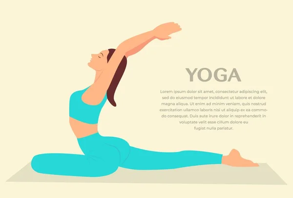 Mujer Practicando Yoga Fitness Gimnasia Banner Con Ilustración Mujer Haciendo — Archivo Imágenes Vectoriales