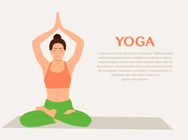 Donna Che Pratica Yoga Fitness Ginnastica Banner Con Illustrazione Donna — Vettoriale Stock