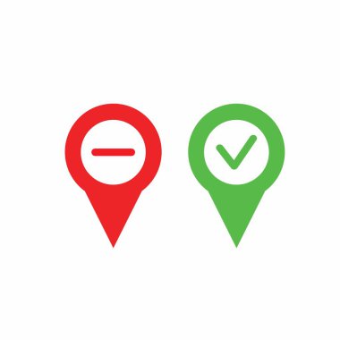 Adres pin işareti seti, konum sembolü vektör koleksiyonu. Evet ve kırmızı ve yeşil renkli Simge Yok