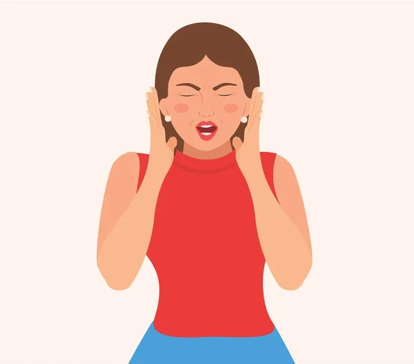Jovem Louca Gritar Expressão Cara Com Reação Emoções Negativas Mulher — Vetor de Stock