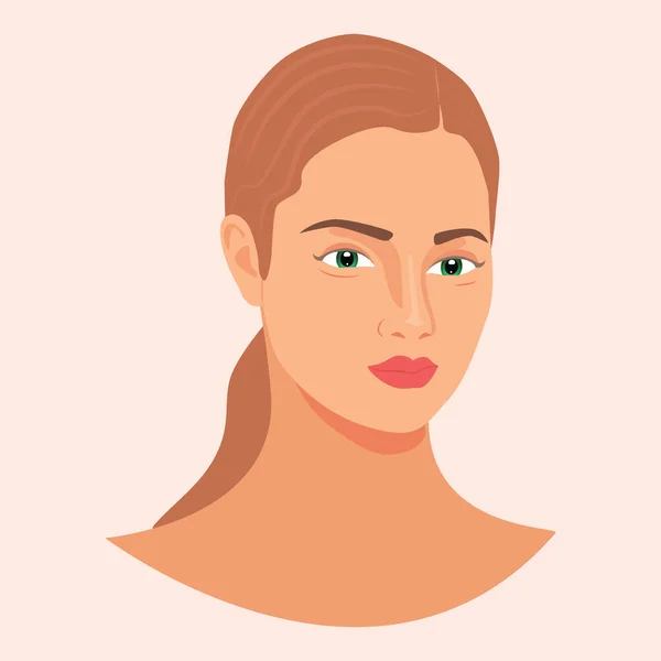 Beautiful Woman Portrait Isolated Background Vector Flat Illustration Face Pretty — Stock Vector