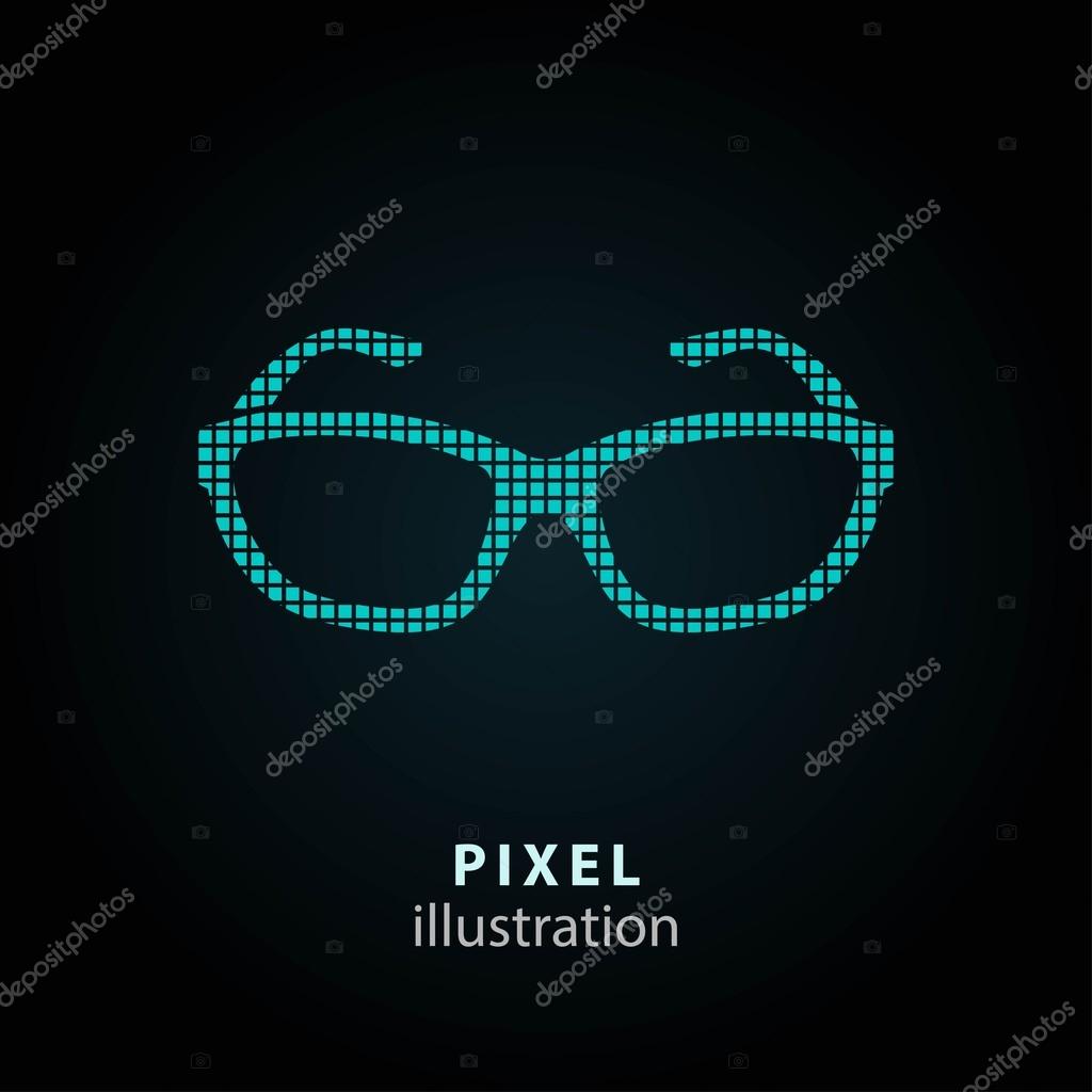 Glasses - pixel icon. Vector Illustration. Design logo element. Isolated on black background. It is easy to change to any color.