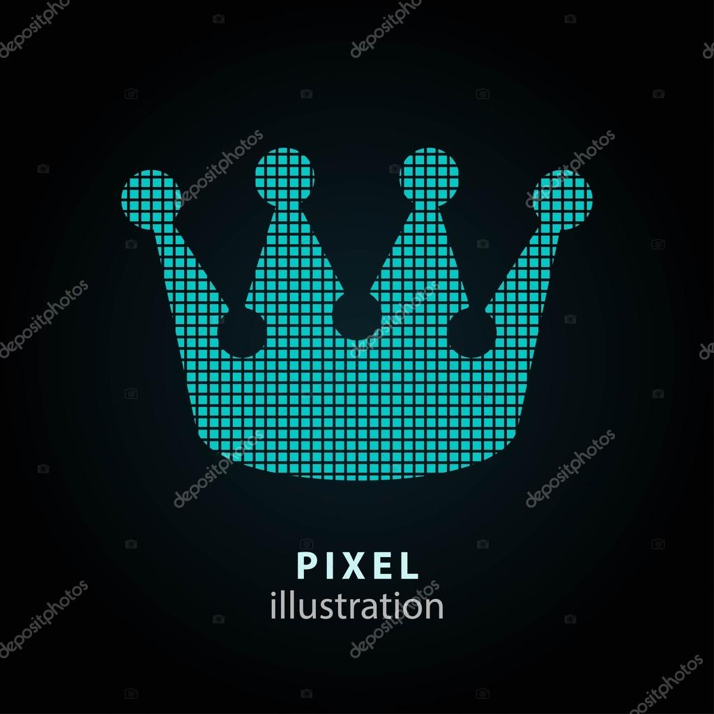 Crown - pixel icon. Vector Illustration. Design logo element. Isolated on black background. It is easy to change to any color.