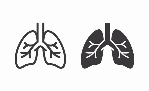 Ludzkie Ikony Płuc Ilustracje Wektora Czarnego Izolowane Białym — Wektor stockowy