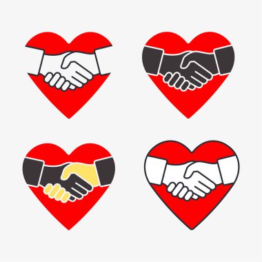 Kalp tokalaşma ikonları. Dayanışma, yardım ve hayırseverliğin sembolü. Vektör illüstrasyonu.
