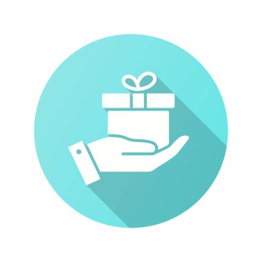 Hediye kutusu simgesi. Grafik ve web tasarımı için izole edilmiş uzun gölgeli basit illüstrasyon.