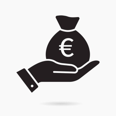 El ve bir çanta dolusu avro ikonu. Vektör illüstrasyonu beyazda izole edildi.