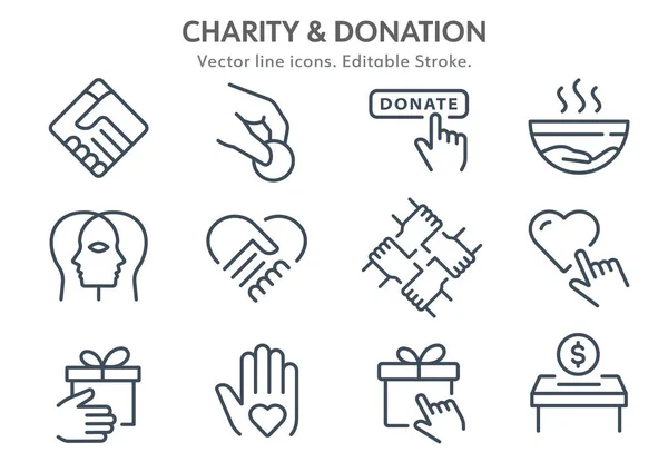 Набор Значков Благотворительности Сбор Пожертвований Социальных Помощи Солидарности Многое Другое — стоковый вектор