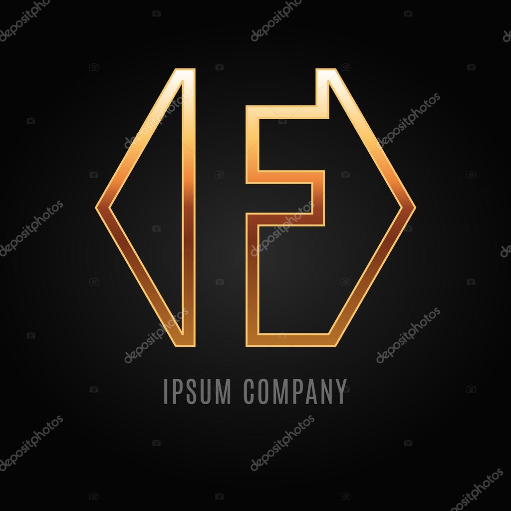 Graphic decorative design alphabet. Letter F.