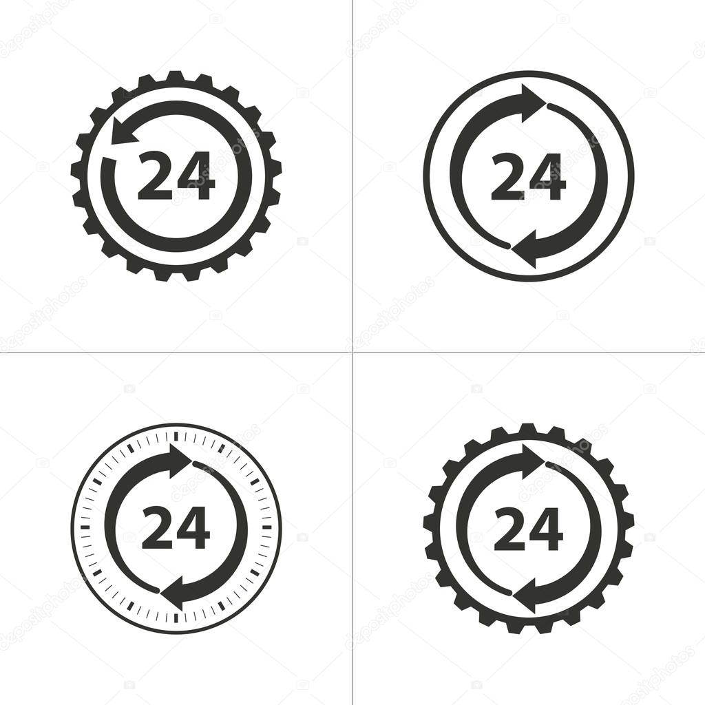 Set of simple 24 hour service icon