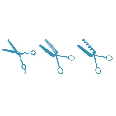 Farklı bir saç makasıyla ayarlanmış. Kuaför aracı düz izoletli vektör simgesi