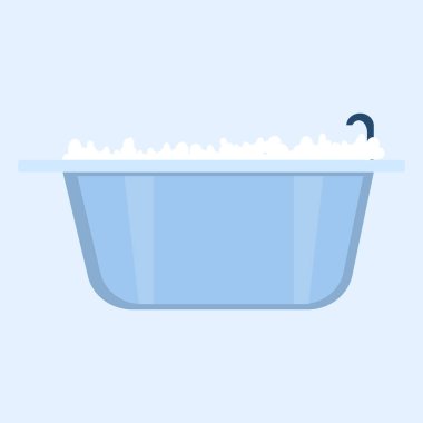 İçinde köpük köpükler olan küvet. Banyo içi. Mavi arkaplanda düz vektör illüstrasyonu.