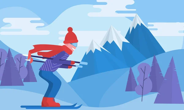 활동적 스포츠 재정기 디자인으로 유명하다 야외로 산에서는 스키를 — 스톡 벡터