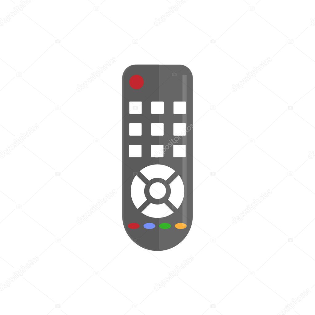 Grey with white button classic TV remote, flat illustration