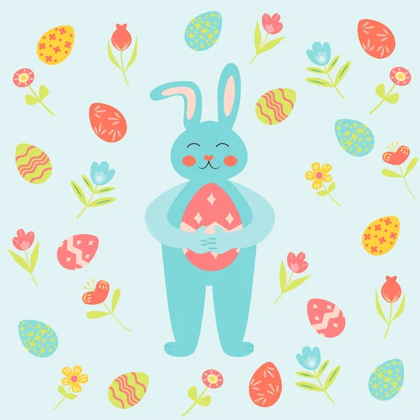 Concept Easter Rabbit Easter Bunny Flowers Eggs Perfect Holiday Decoration — Vector de stock