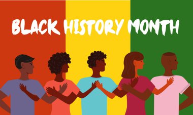 African American History or Black History Month. Celebrated annually in February in the USA and Canada. The social problems of racism. Right of Black people. Flat vector illustration clipart