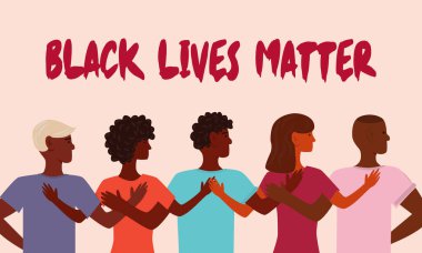 Black Lives Matter. Young African American stand together. The social problems of racism. Right of Black people. Tolerance and no racism concept. Flat vector illustration clipart
