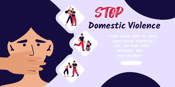 Stop Domestic Violence Banner Social Issues Abuse Agression Women Harassment — Stock Vector