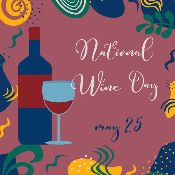 Ulusal Şarap Günü Mayıs Soyut Elementler Şarap Kadehi Şişe Içeren — Stok Vektör