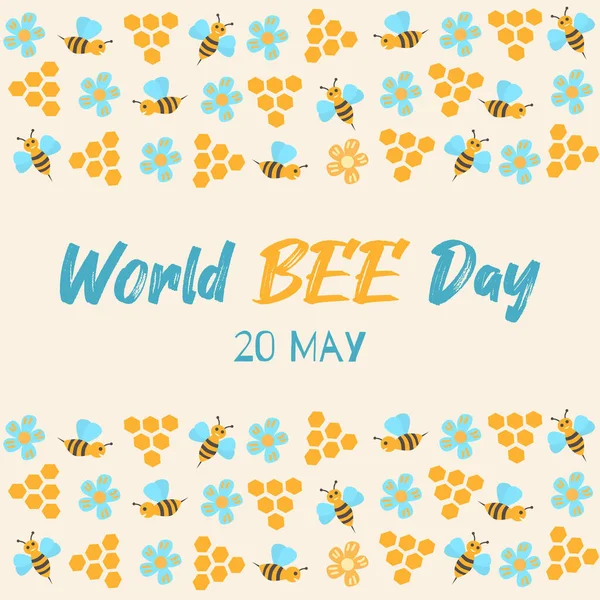 Всемирный День Пчёл Красочная Граница Баннер Поздравительная Открытка Милыми Пчёлами — стоковый вектор