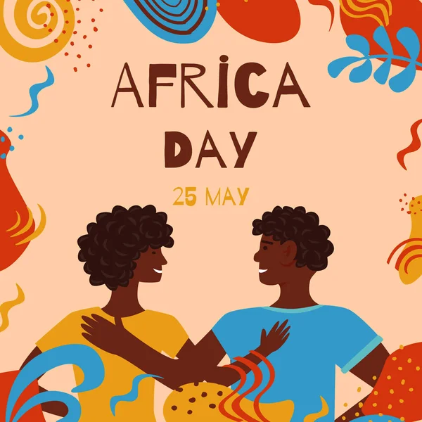 25 Mayo Banner vector Día de África. Ilustración con elementos abstractos en colores tradicionales para unas vacaciones de libertad africanas — Vector de stock