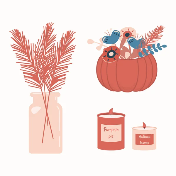 Warm Cozy Illustration Cute Things Objects Home Interior Vase Pampas — Stok Vektör