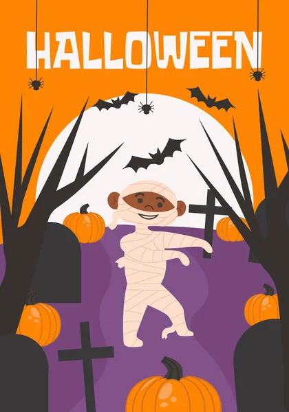 Halloween Plakát Pozdrav Nebo Pohlednice Banner Pozadí Temný Les Hřbitov — Stockový vektor