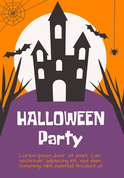 Halloween Poster Wenskaart Ansichtkaart Banner Achtergrond Donker Huis Droge Bomen — Stockvector