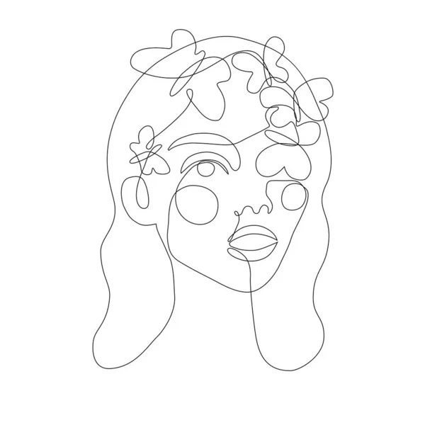 Woman Face Butterfly Abstract One Continuous Line Portrait Modern Minimalist — Stock Vector