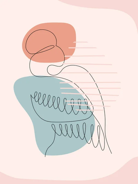 Wanita Kembali Dengan Sayap Abstrak Satu Garis Terus Menerus Potret - Stok Vektor