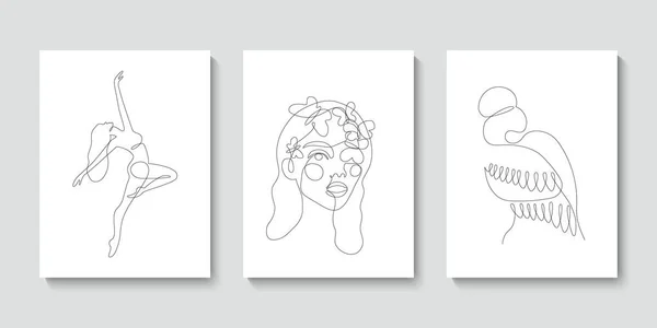 Набір з 3 жінками абстрактний один безперервний портрет лінії. Сучасна ілюстрація мінімалістичного стилю для плакатів, футболок, аватарів, листівок. Однорядковий графічний дизайн — стоковий вектор
