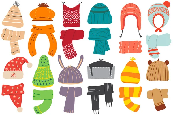 Chapeaux d'hiver ensemble doodle — Image vectorielle