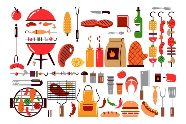 Churrasco comida doodle print set —  Vetores de Stock