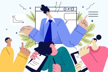 Çevrimiçi toplantı, ofis konseptinde video görüşmesi.