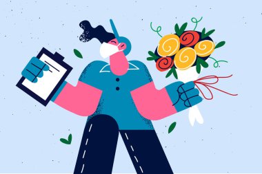 Flowers delivery, courier concept