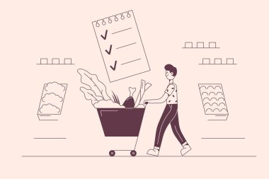 Sağlıklı beslenme, dengeli yemek, alışveriş konsepti